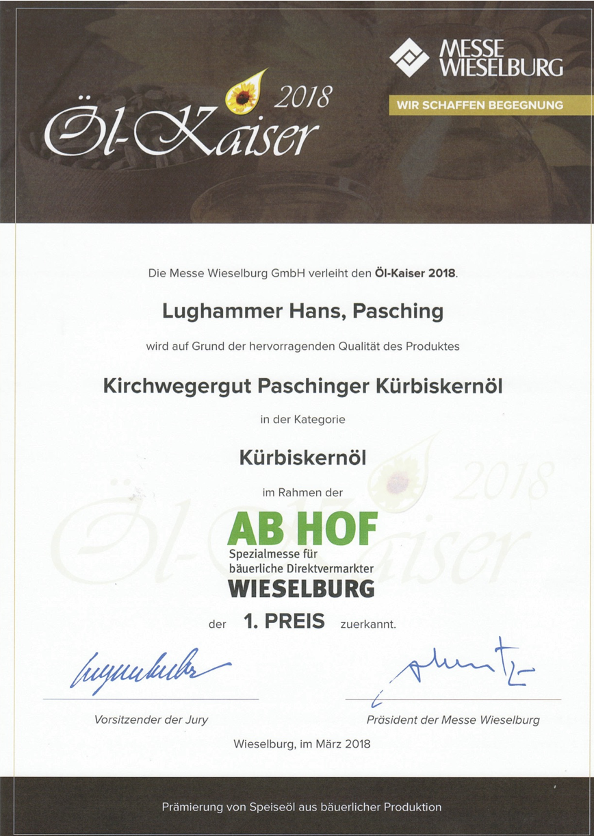 Urkunde Öl-Kaiser Wieselburg 2018